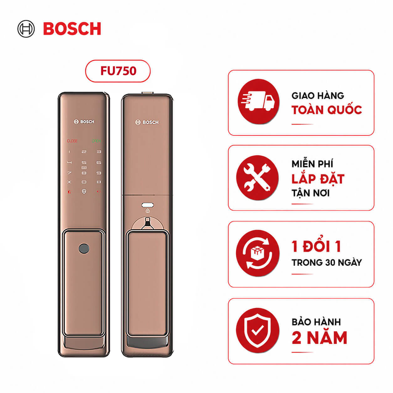 Khóa cửa vân tay Bosch FU750 (Màu Red Bronze)