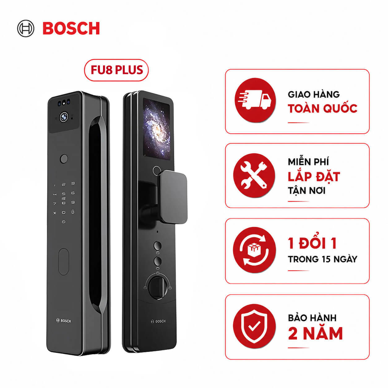 Khóa cửa vân tay điện tử Bosch FU8 PLUS (Màu đen)