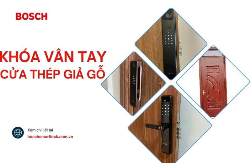 Khóa vân tay cửa thép giả gỗ cho chung cư, căn hộ, nhà phố
