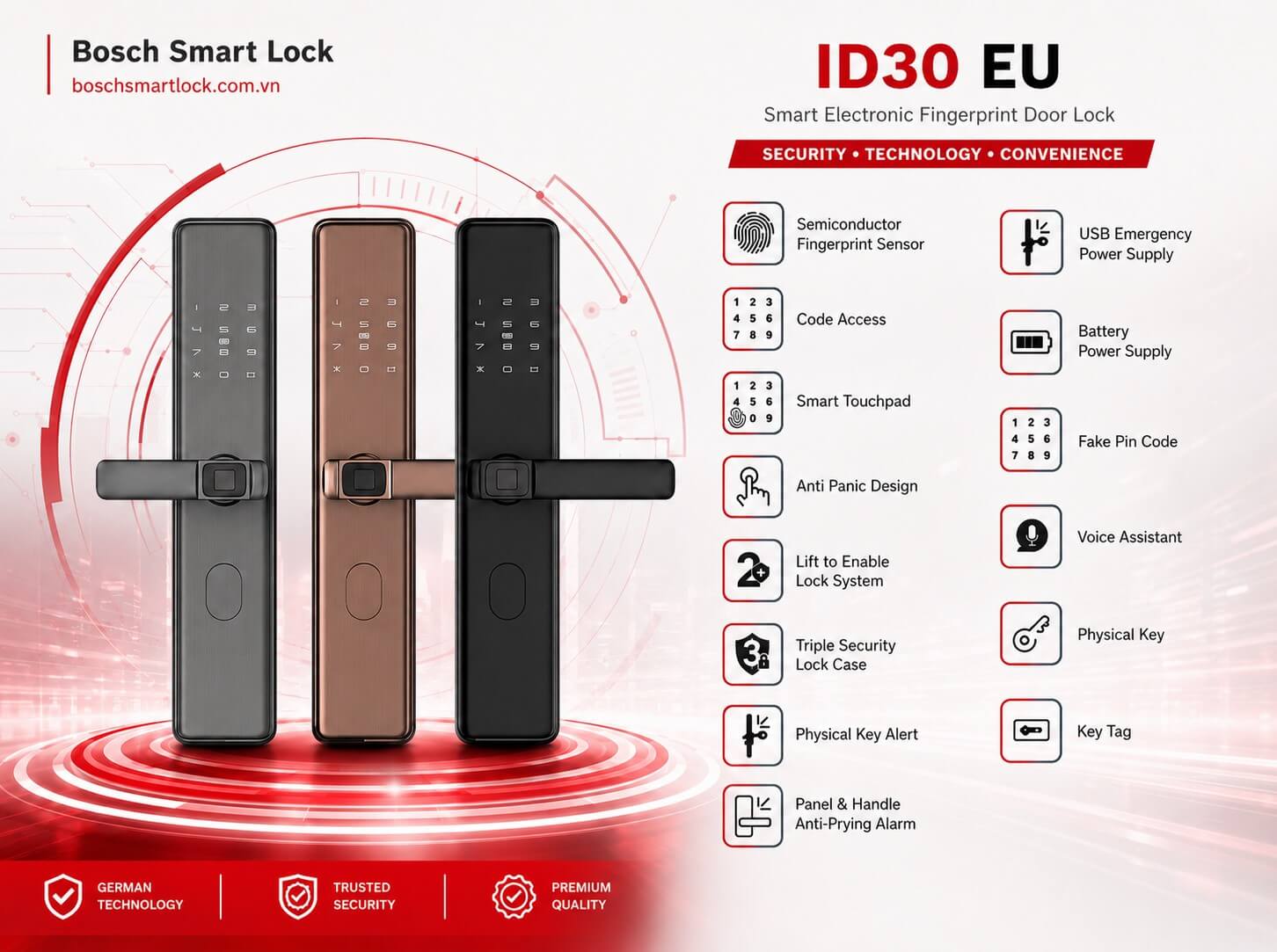 Bosch ID30 Smart Electronic Fingerprint Door Lock