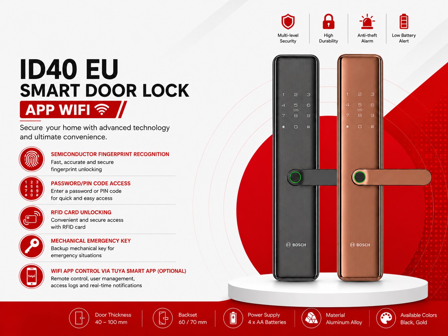 Bosch ID40 EU App WiFi Smart Fingerprint Door Lock