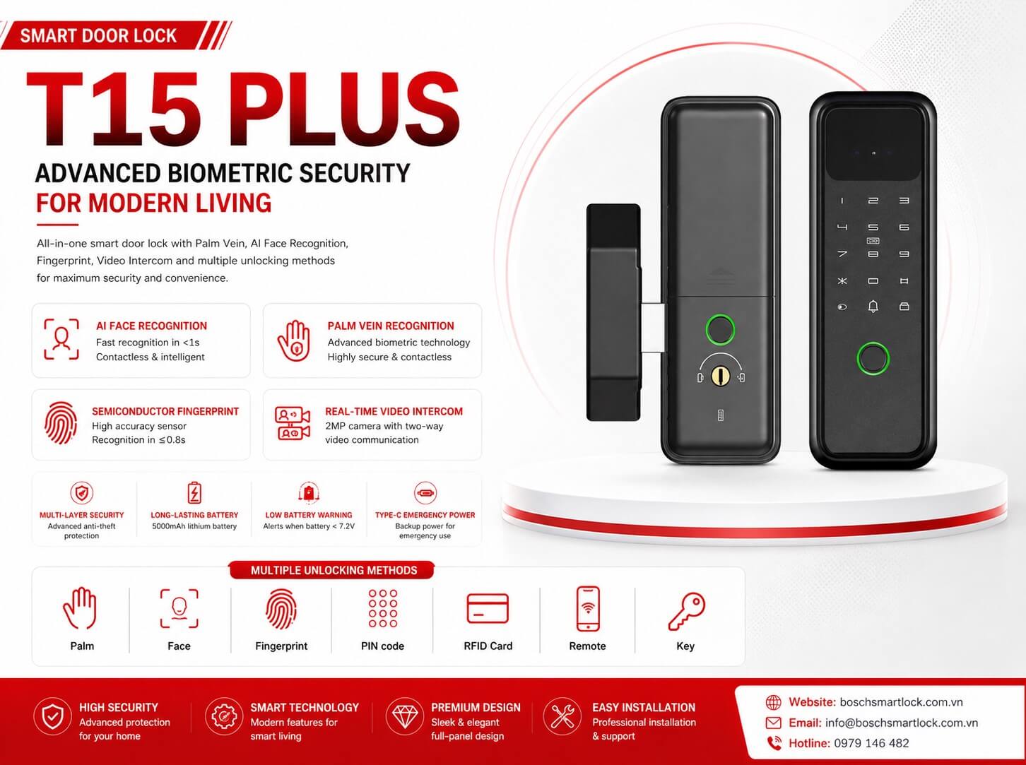 Bosch T15 Plus Premium Fingerprint Smart Door Lock