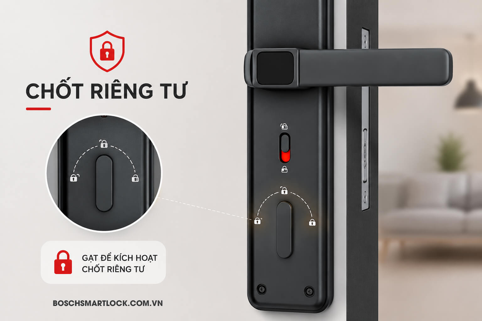 Chốt Riêng Tư Trên Khóa Cửa Vân tay