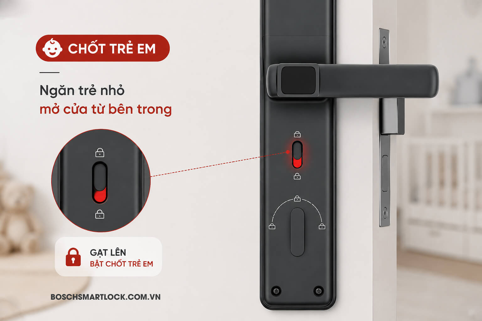 Chốt Trẻ Em Trên Khóa Cửa Điện Tử