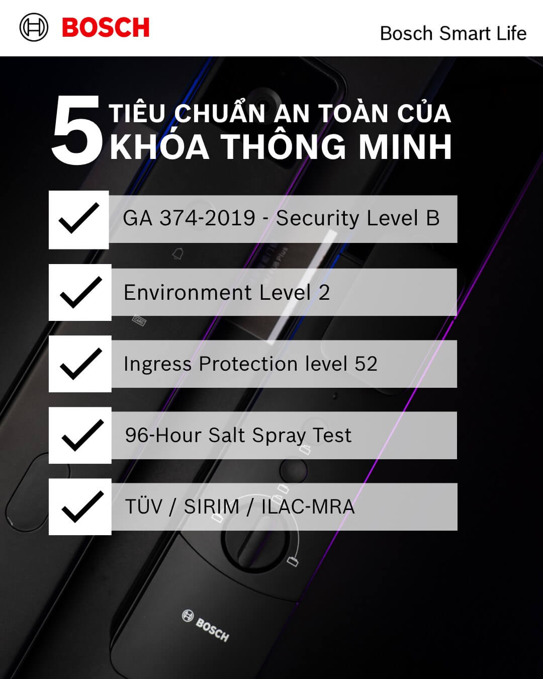 5 tiêu chuẩn an toàn của khóa thông minh Bosch