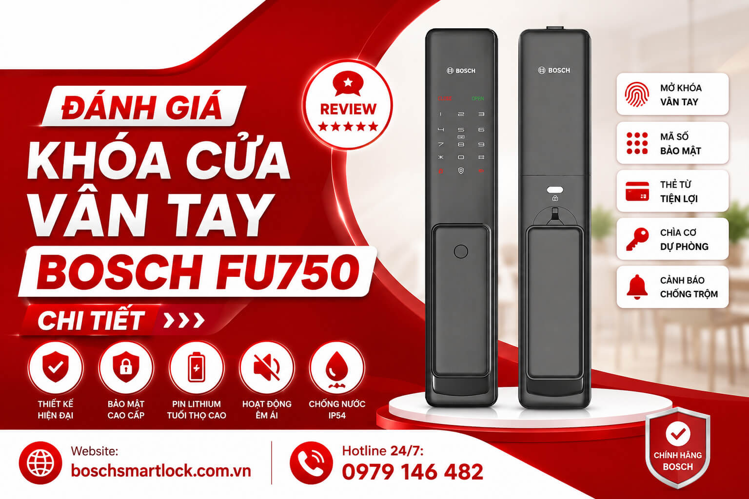 Đánh giá khóa cửa vân tay Bosch FU750 chi tiết mới nhất