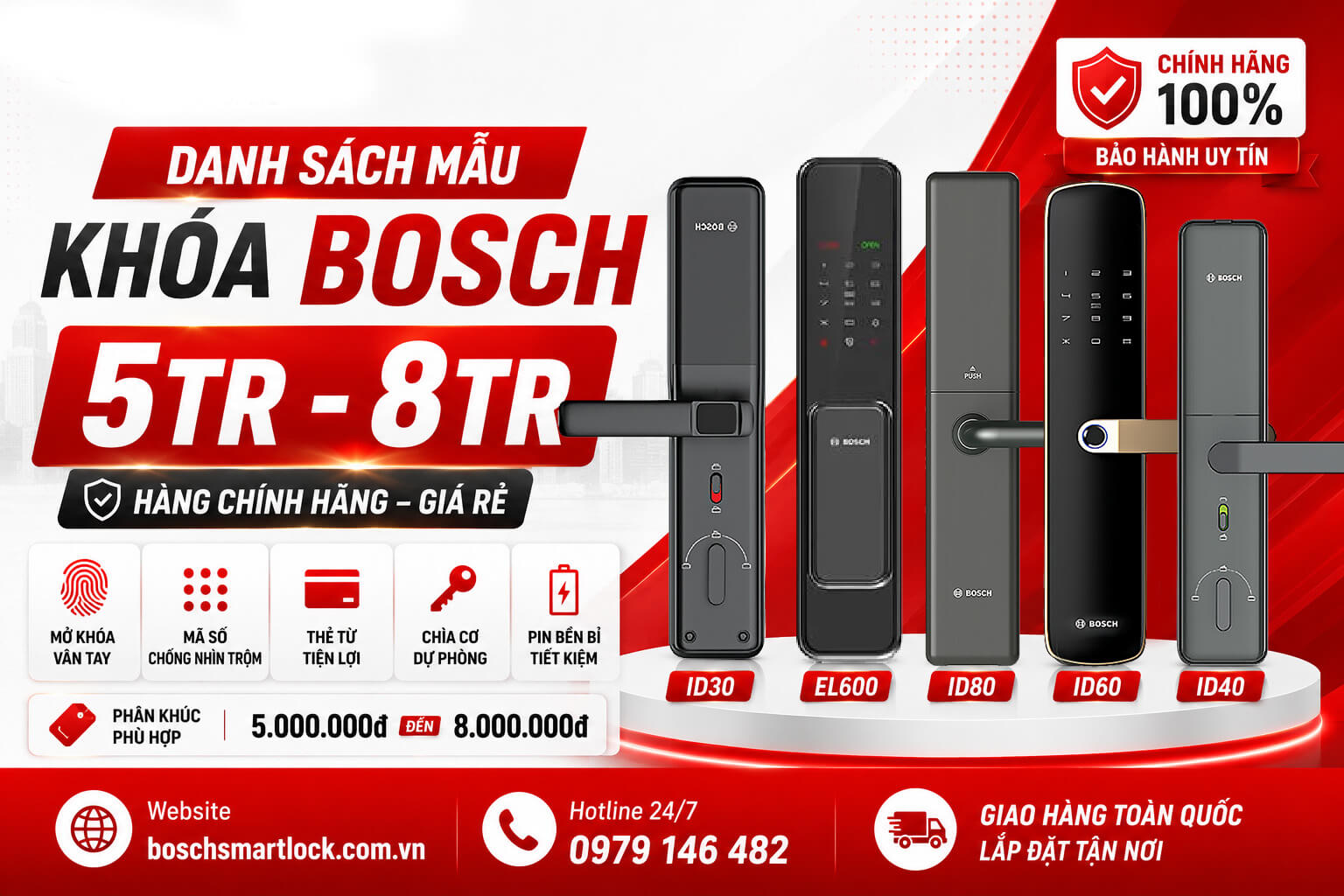 Danh Sách Khóa Điện Tử Bosch Chính Hãng Từ 5 Triệu Đến 8 Triệu