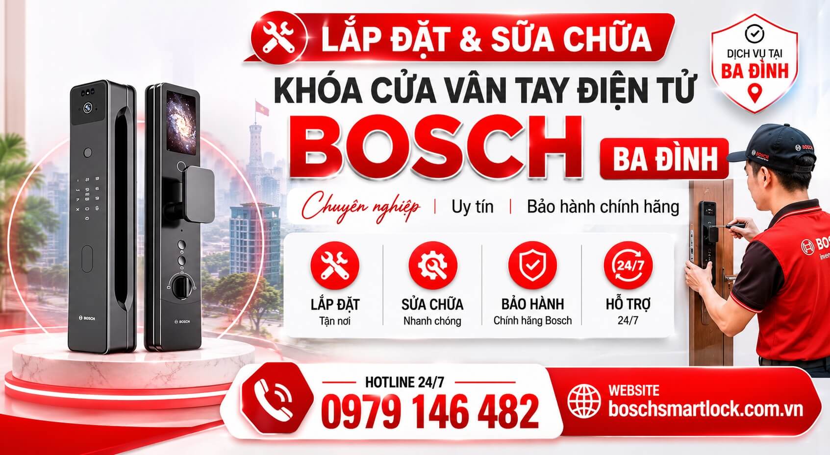Khóa cửa vân tay điện tử Bosch Ba Đình lắp đặt và sửa chữa tận nơi