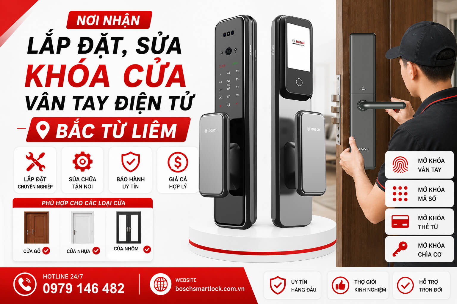 Khóa cửa vân tay điện tử Bắc Từ Liêm chính hãng Bosch