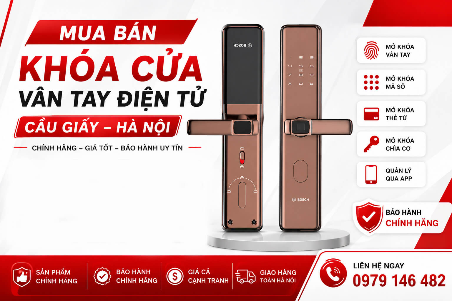 Khóa cửa vân tay điện tử Cầu Giấy chính hãng Bosch bảo hành uy tín