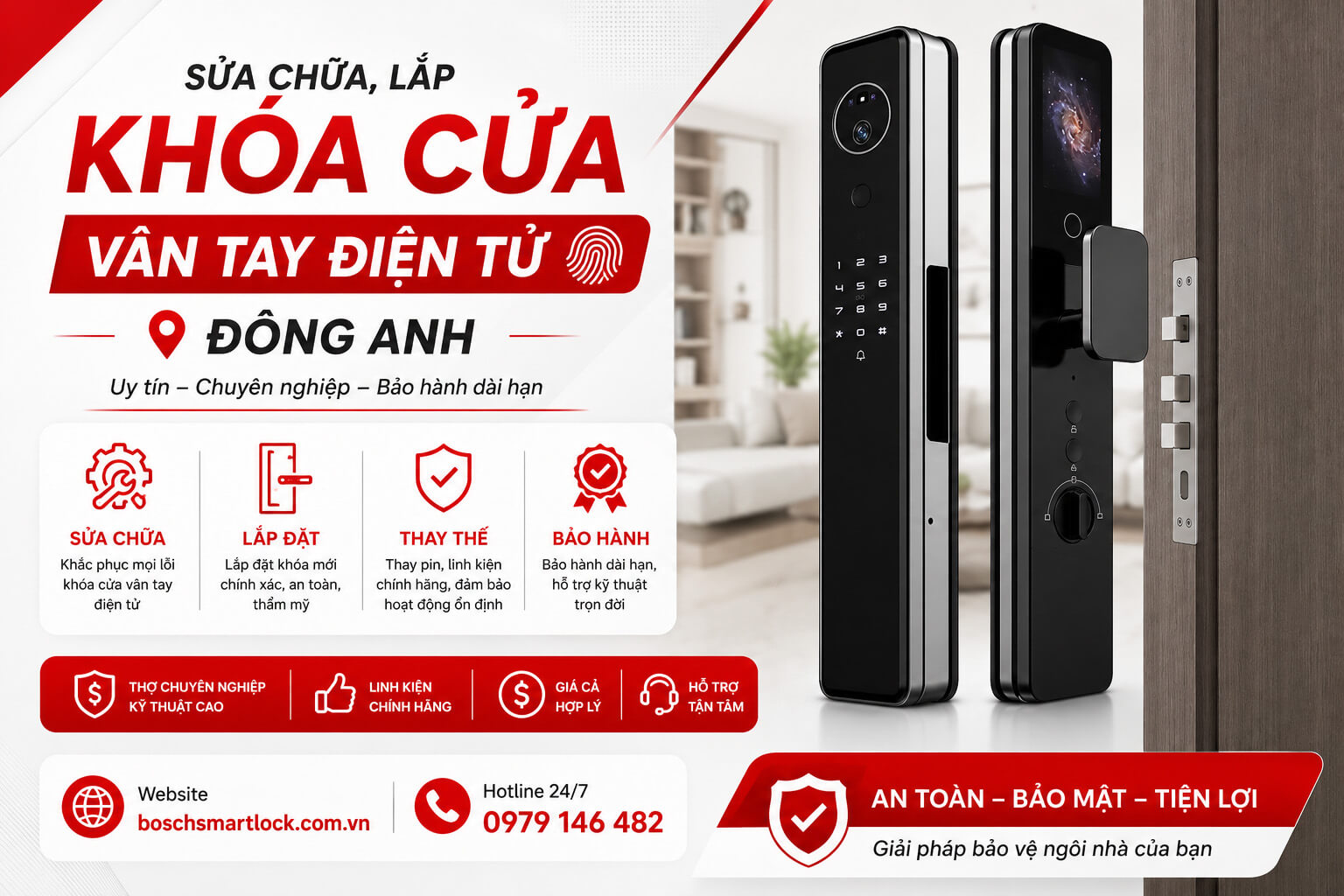 Sửa chữa lắp đặt khóa cửa vân tay điện tử Đông Anh uy tín