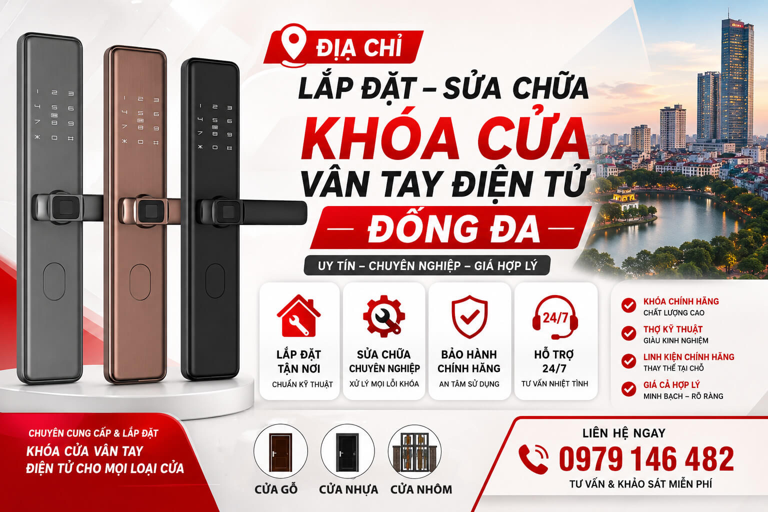 Khóa cửa vân tay điện tử Đống Đa chính hãng Bosch lắp đặt chuyên nghiệp