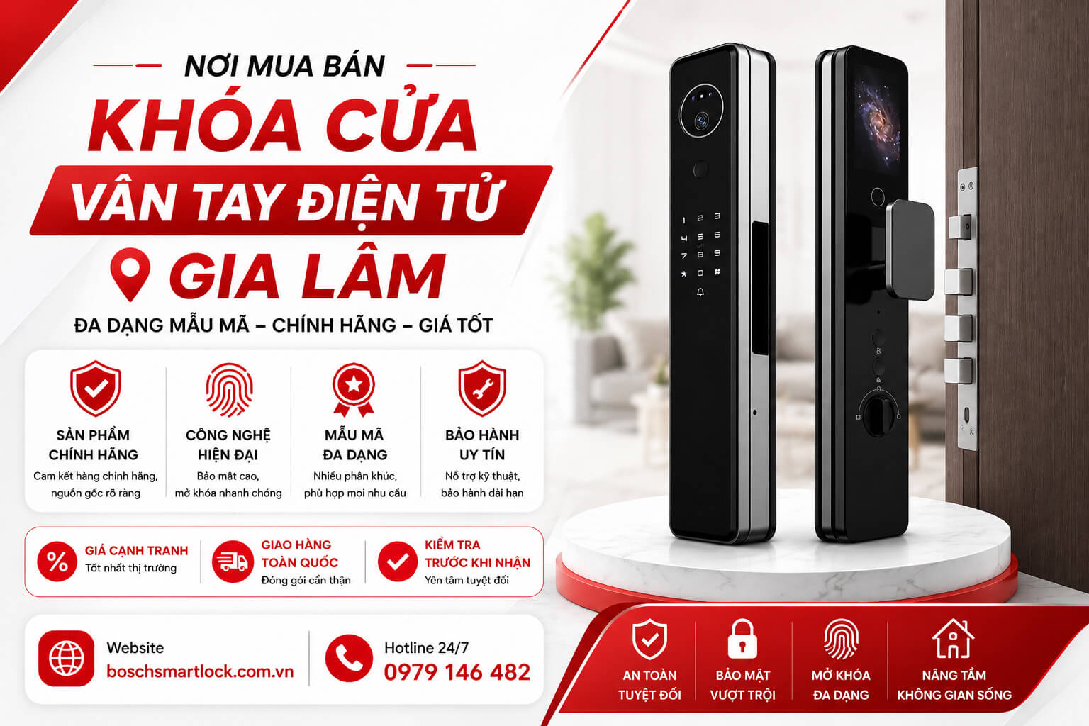 Khóa cửa vân tay điện tử Gia Lâm chính hãng Bosch giá tốt