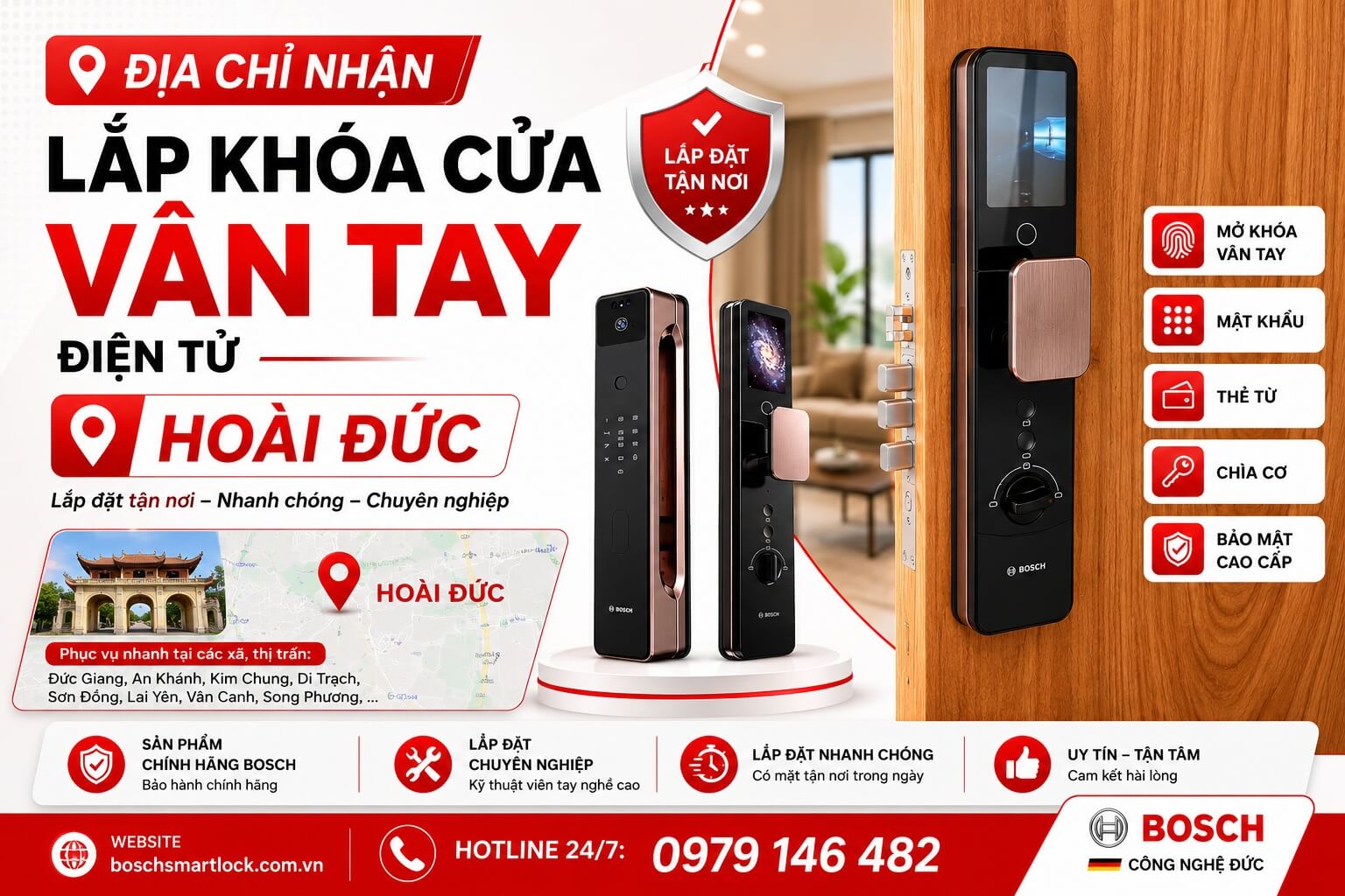 Địa chỉ lắp khóa cửa vân tay điện tử Hoài Đức Bosch