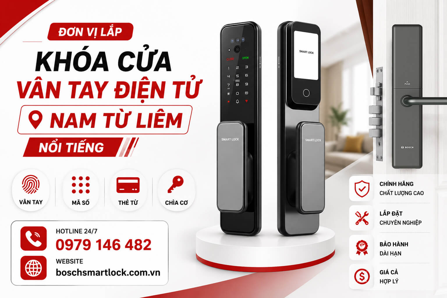 Khóa cửa vân tay điện tử Nam Từ Liêm chính hãng Bosch giá tốt