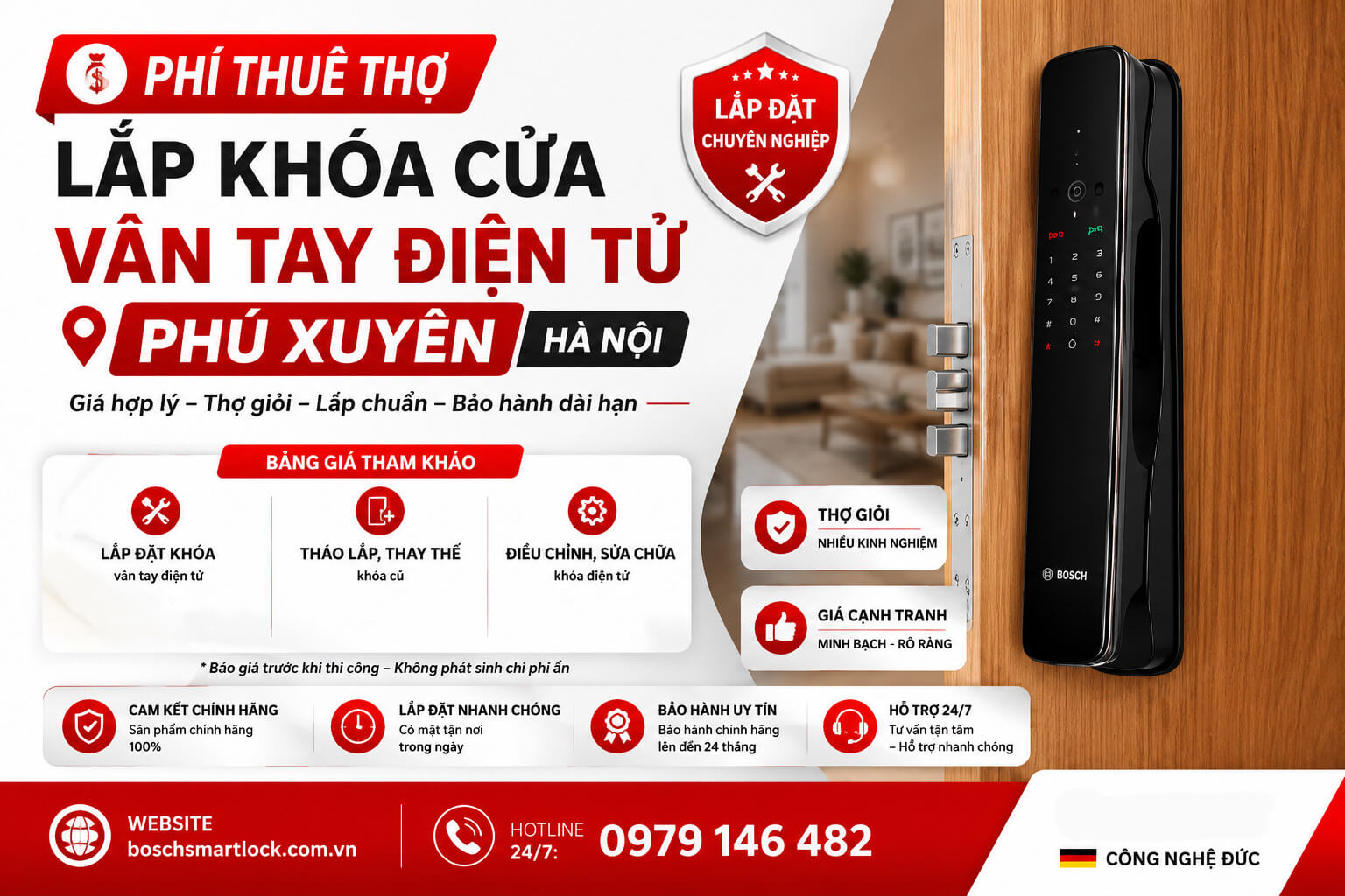 Chi phí lắp khóa cửa vân tay điện tử Phú Xuyên Hà Nội