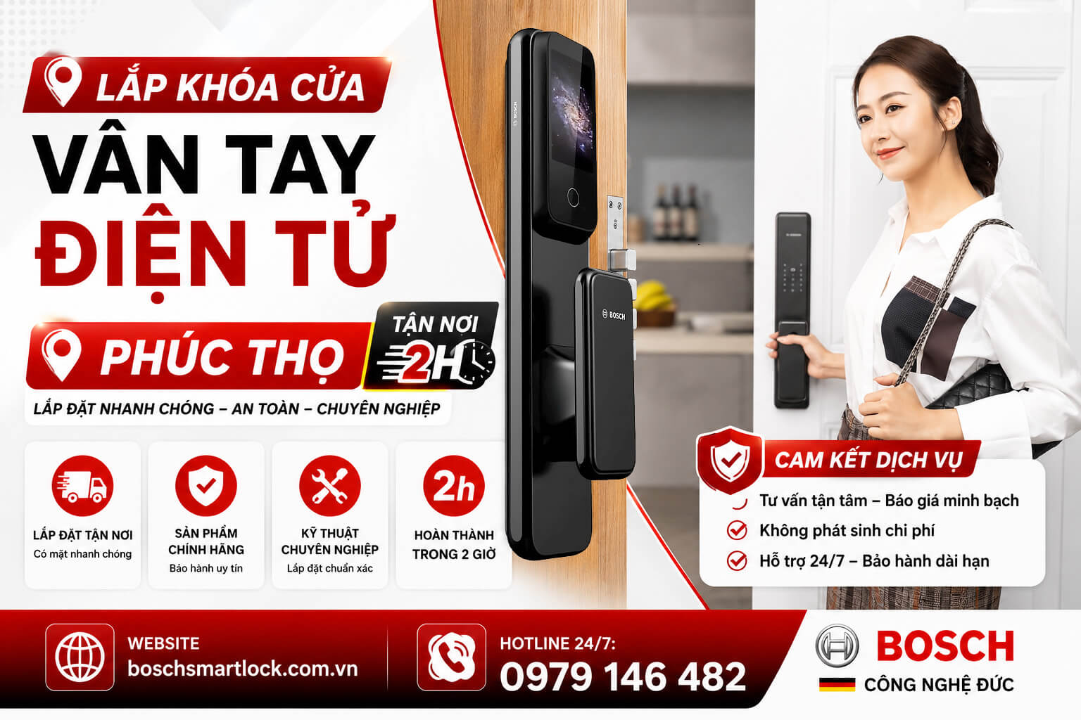 Lắp khóa cửa vân tay điện tử Phúc Thọ Hà Nội Bosch