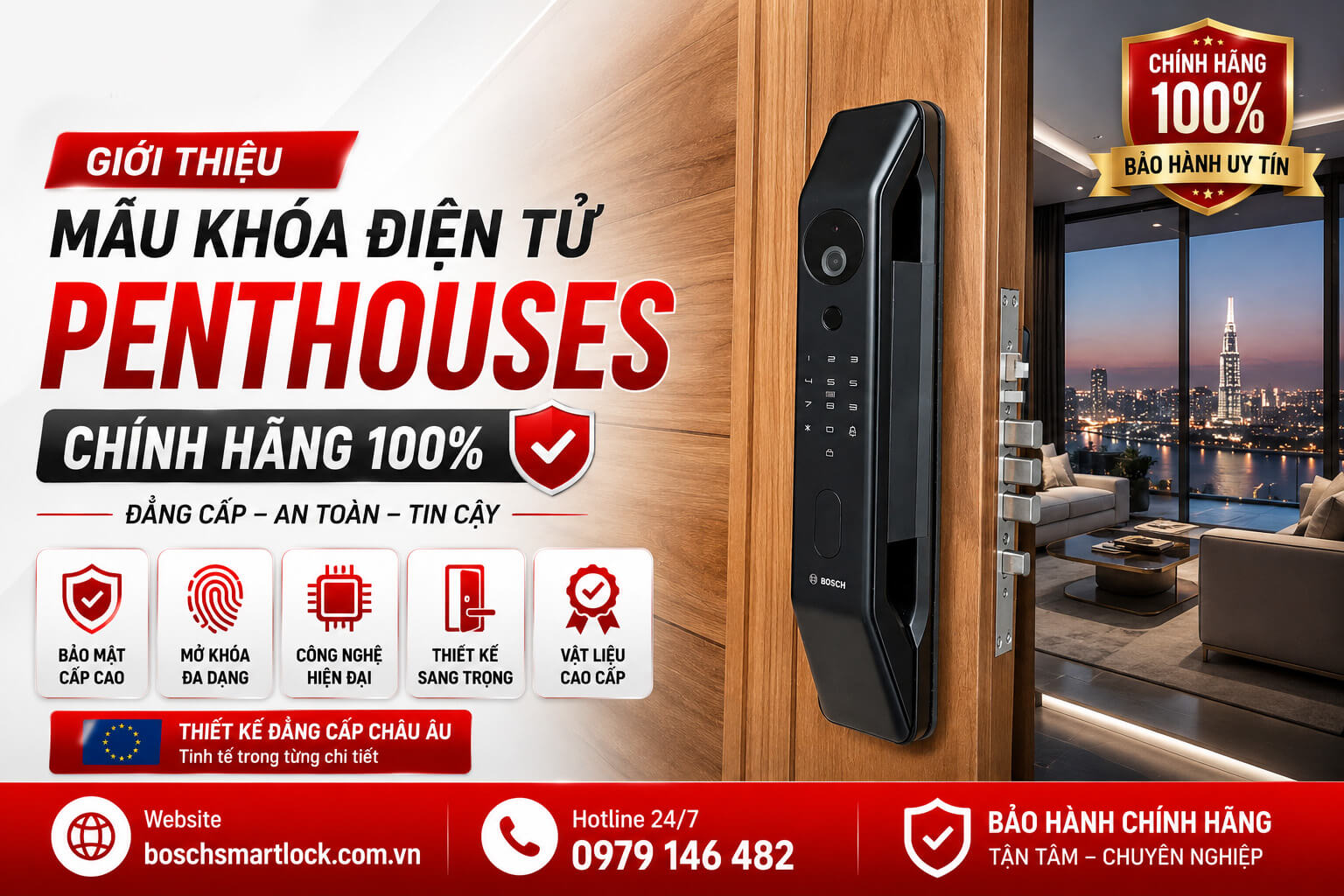 Khóa điện tử Bosch cho căn hộ Penthouse cao cấp chính hãng