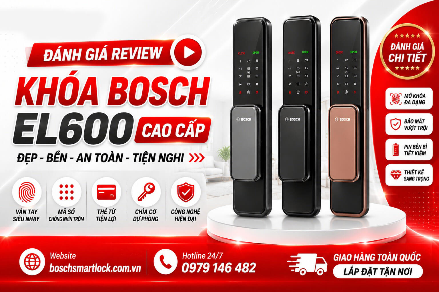 Review khóa Bosch EL600 cao cấp thiết kế sang trọng bảo mật cao