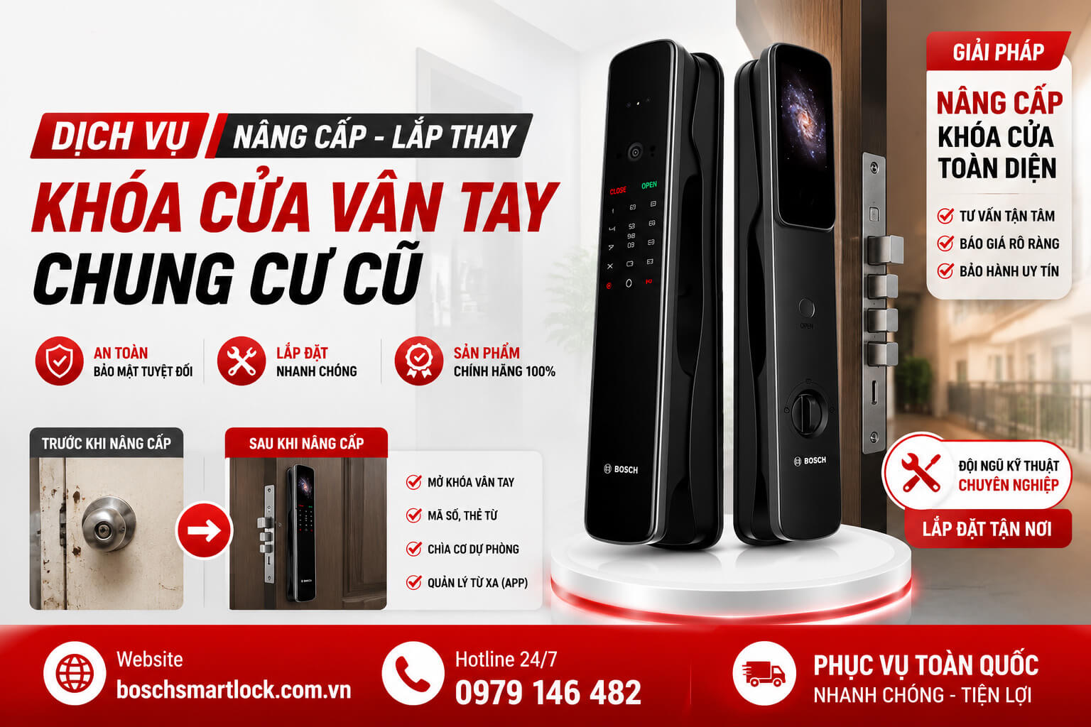 Dịch vụ thay khóa cửa chung cư bằng khóa vân tay Bosch hiện đại