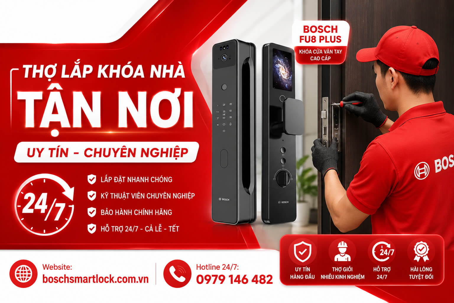 Thợ lắp khóa nhà tận nơi Bosch Smart Lock uy tín chuyên nghiệp 24/7