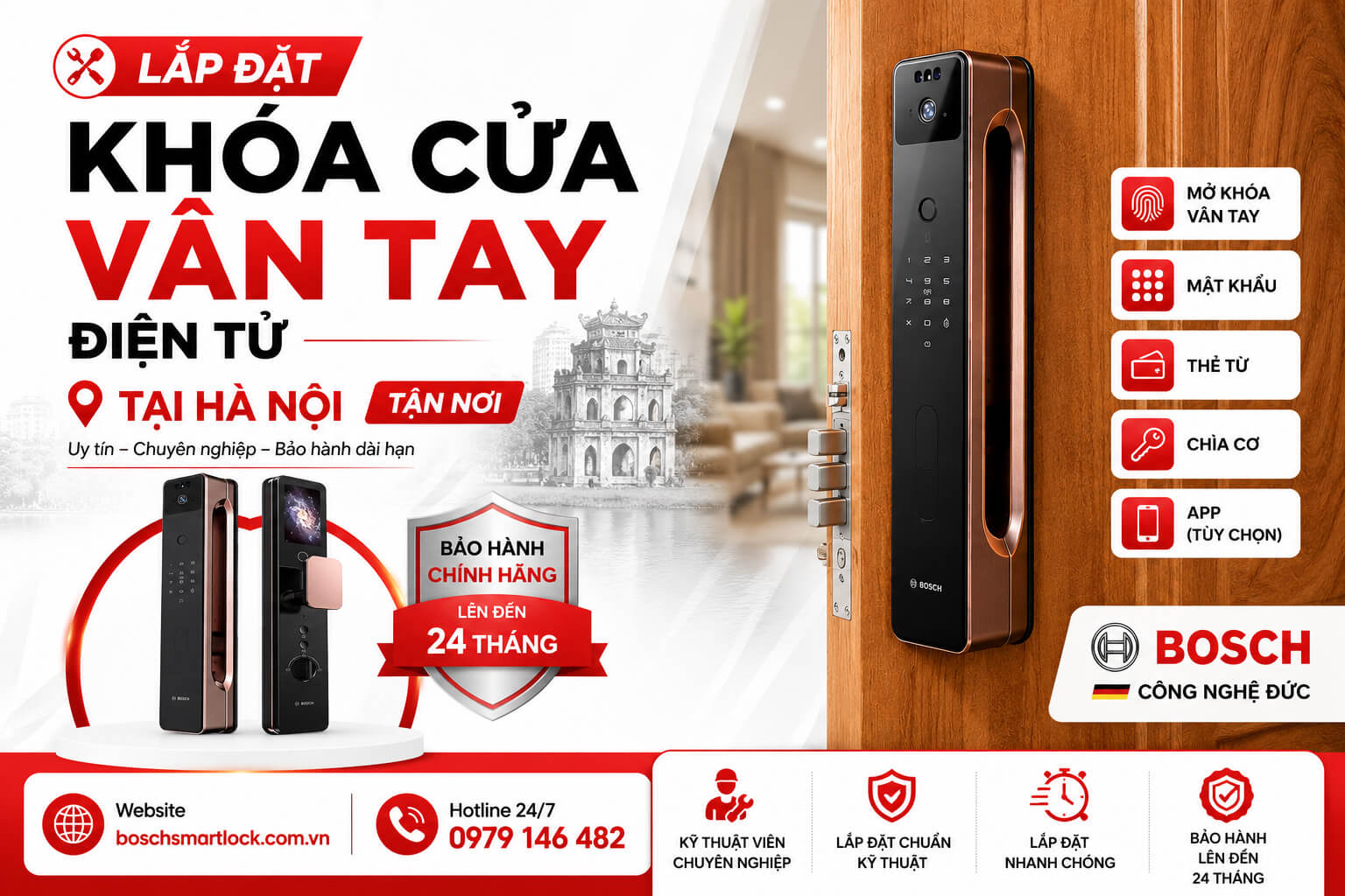 Thông tin liên hệ Khoá cửa vân tay Bosch Hà Nội gần nhất