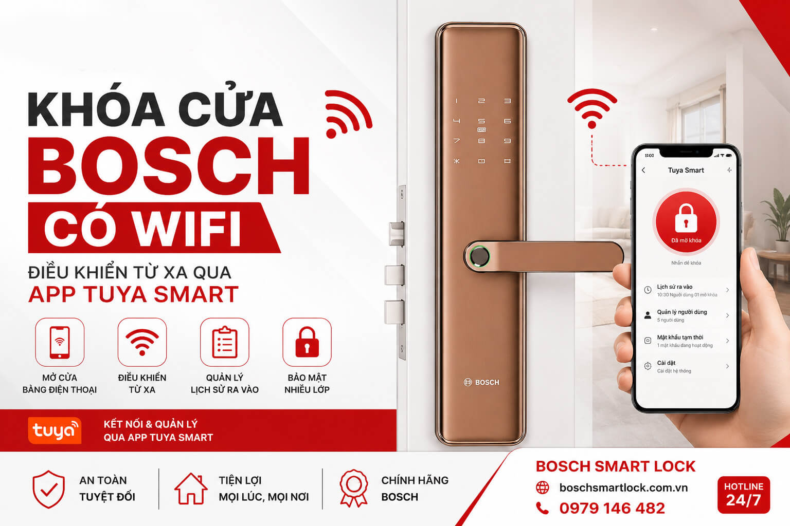 Khóa cửa Bosch có WiFi điều khiển từ xa bằng ứng dụng Tuya Smart