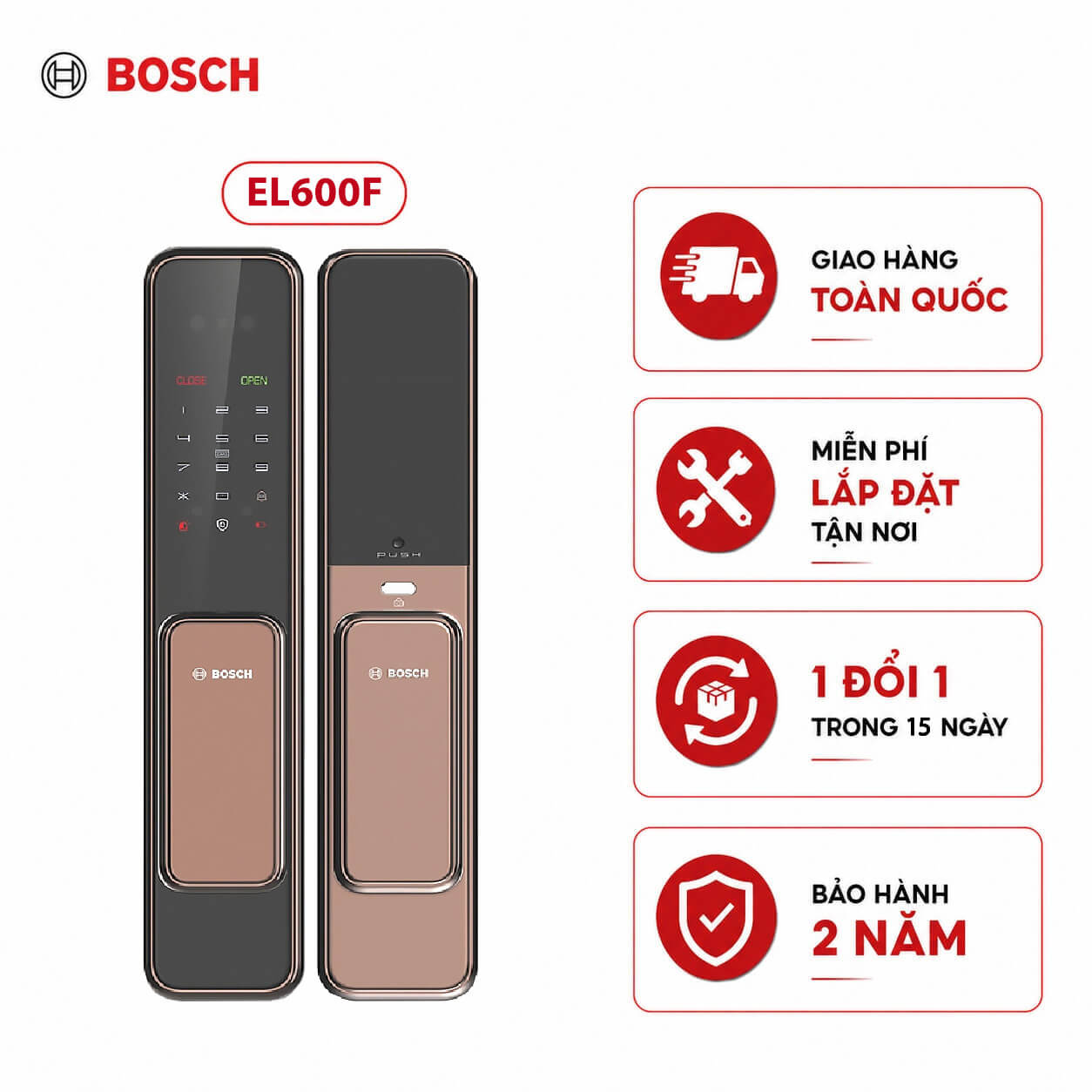 Khóa cửa vân tay điện tử Bosch EL600F (Amber Gold)